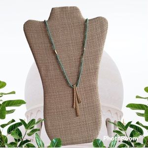 Boutique Turquoise Beaded 14.5” Long Necklace with Gold 3-piece Pendant